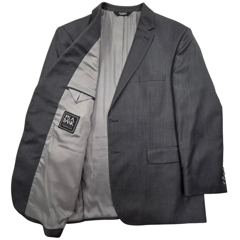 Jos‎ A Bank Traveler Tailored Fit Blazer 46R Charcoal Gray 100% Wool Jacket